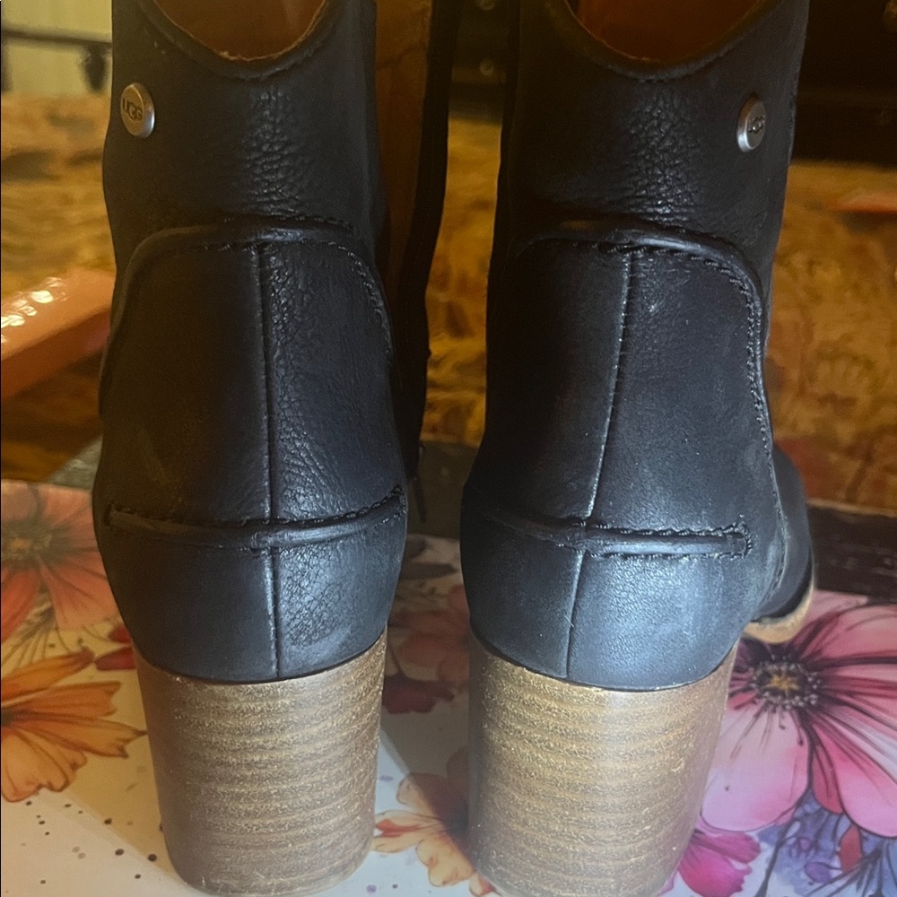 UGG Black Leather Ankle Boots - Picture 9 of 11